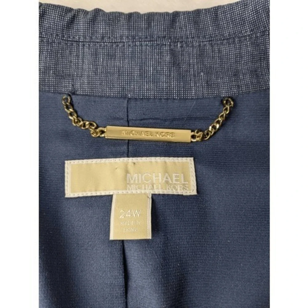Michael Kors Womens 24W Navy Blue Linen Cotton Blend Single Button Blazer Jacket